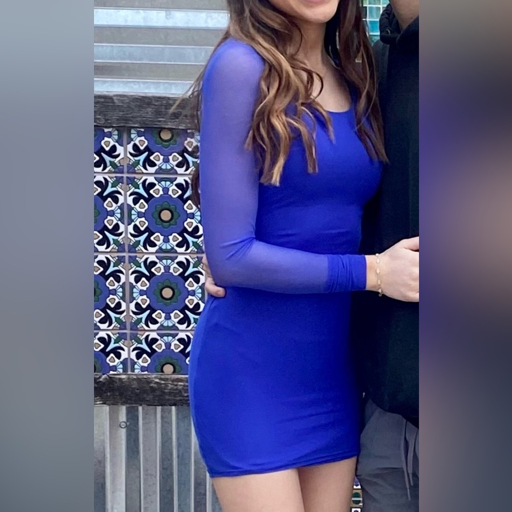 Lucy In the Sky Long Sleeve Bodycon Dress in Blue